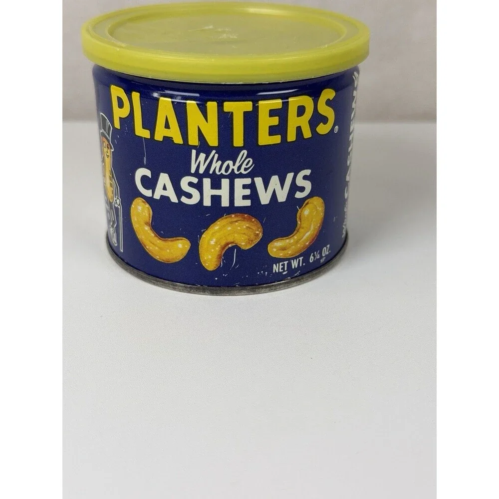 Vintage Planters Whole Cashews Tin with Yellow Lid - 6.5 oz Key-Open Metal Can